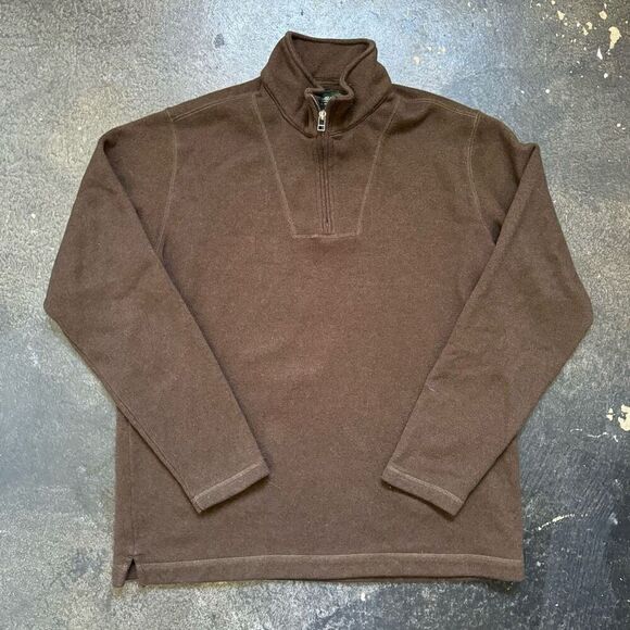 Eddie Bauer Men’s Brown 1/4 Zip Up Pullover Sweater Size XL Tall 100% Polyester - Picture 1 of 9